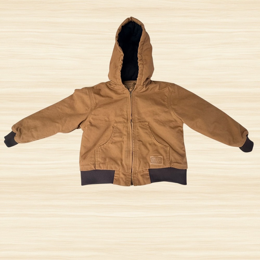 CE Schmidt Workwear Hooded Duck Canvas Jacket Tan Insulated Utility Kids S 6/8R